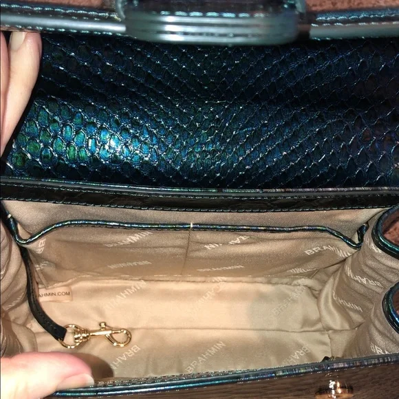 NWT-Brahmin-Small Hallie-Evergreen Kalopsia-TopHandle Satchel-SnakeEmbossed-$375 - Picture 10 of 16